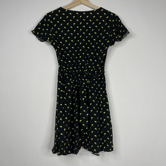 2/$30 ZARA Lemon Print Fit and Flare Black Dress V-Neck Scalloped Sleeve #6871 - Picture 10 of 16